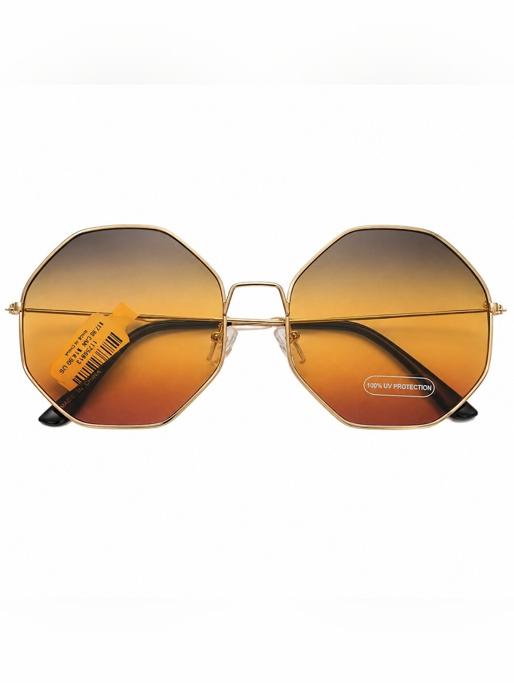 Gold Frame Gradient Round Hex Sunglasses - Women Accessories